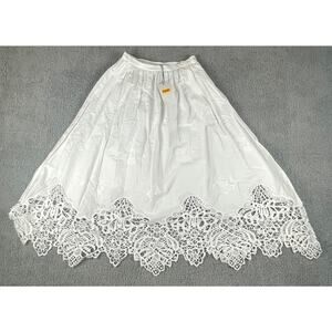 Zara Women's X-Small White Embroidered Bottom End Midi Skirt NWT